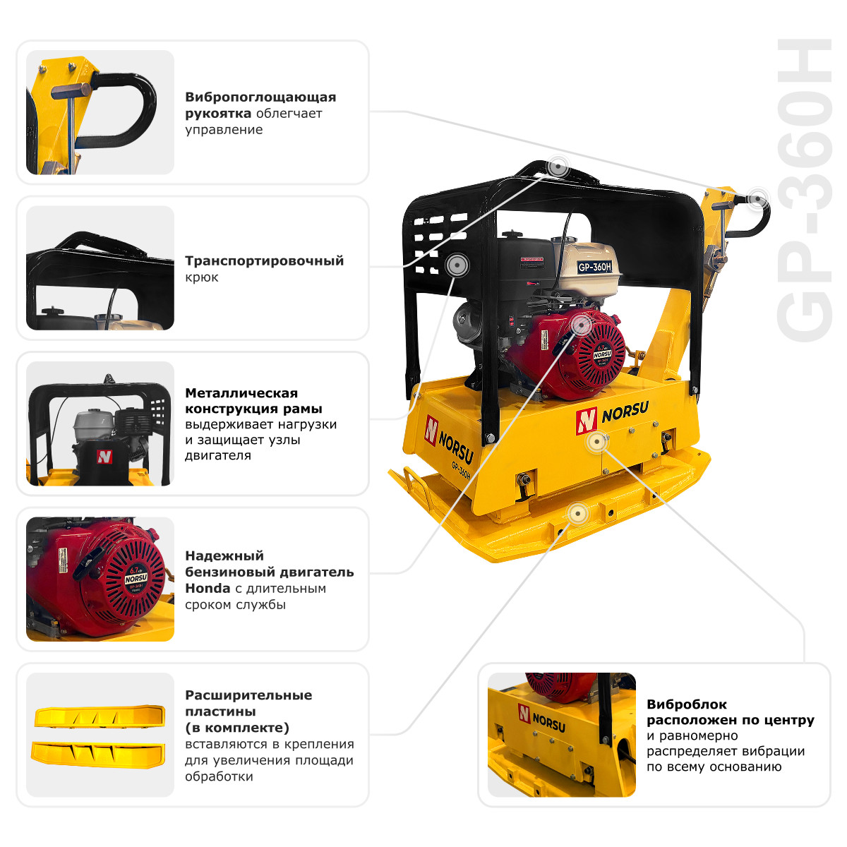 7 - Виброплита бензиновая реверсивная NORSU GP-360H