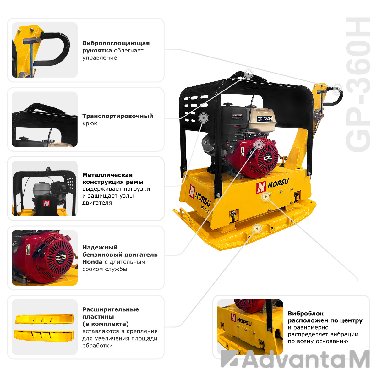 Виброплита бензиновая реверсивная NORSU GP-360H - 7