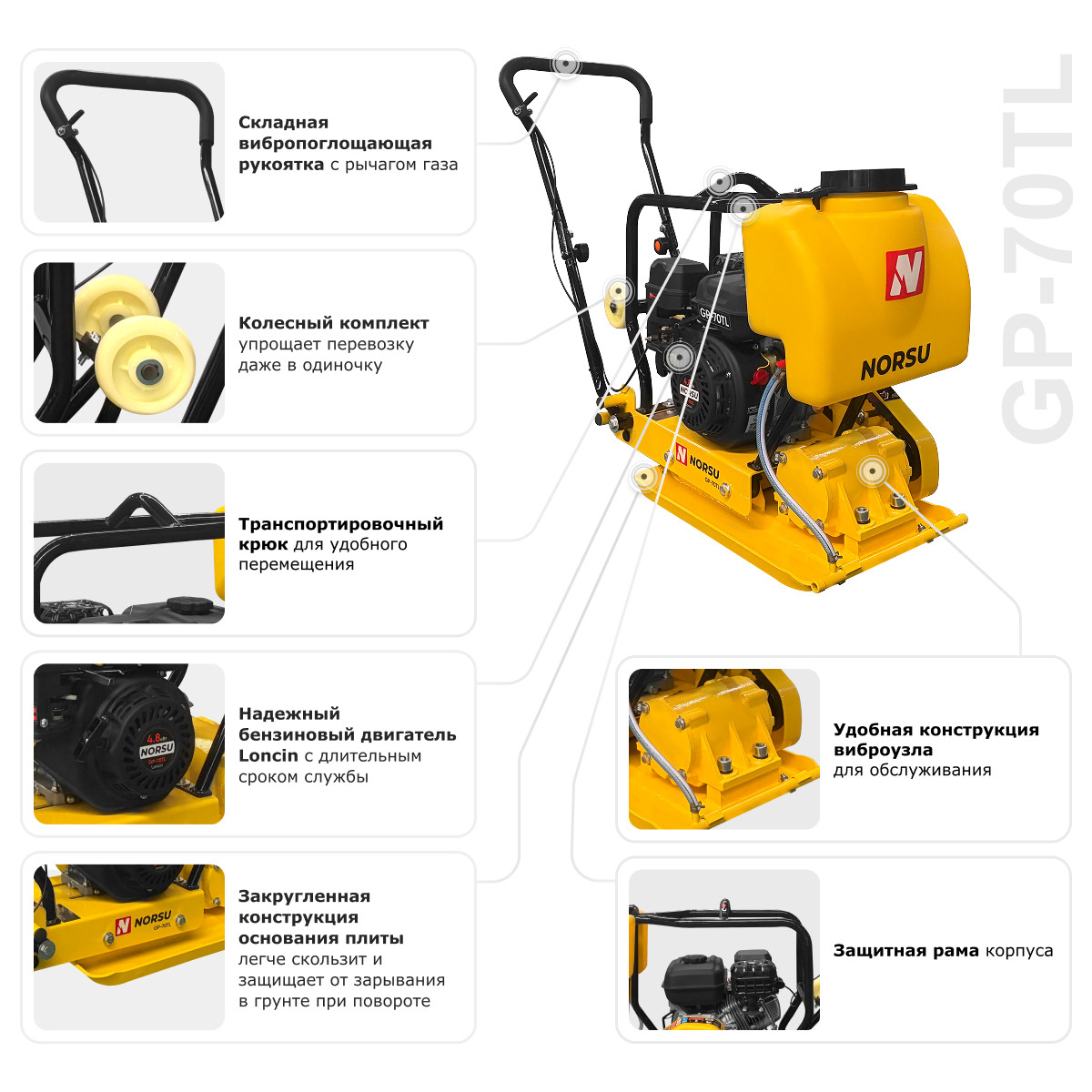 8 - Виброплита бензиновая прямоходная NORSU GP-70TL