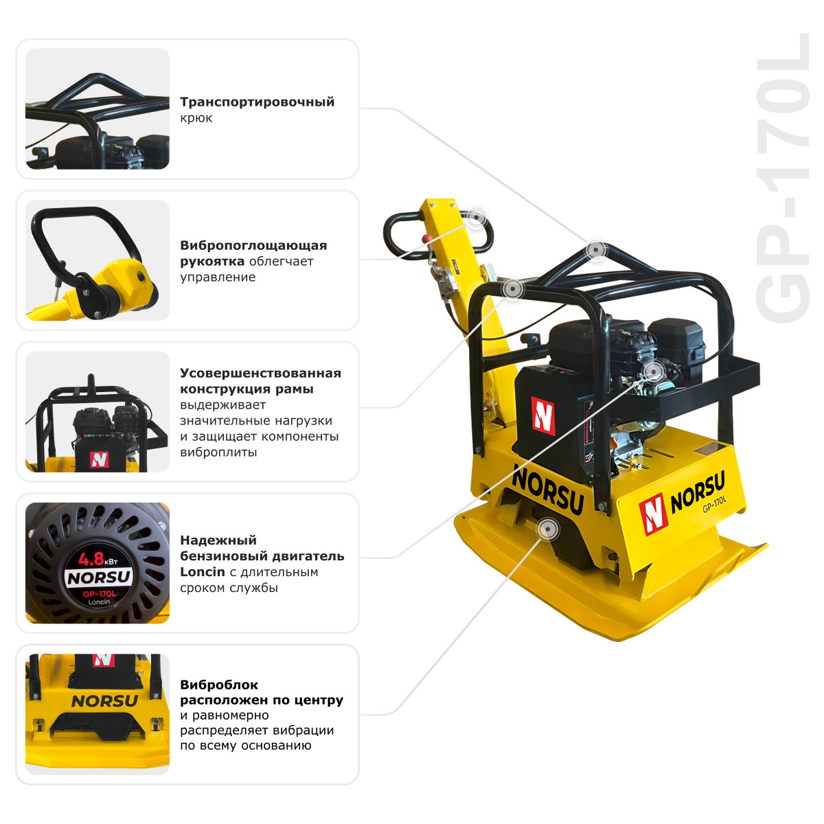 5 - Виброплита бензиновая реверсивная NORSU GP-170L