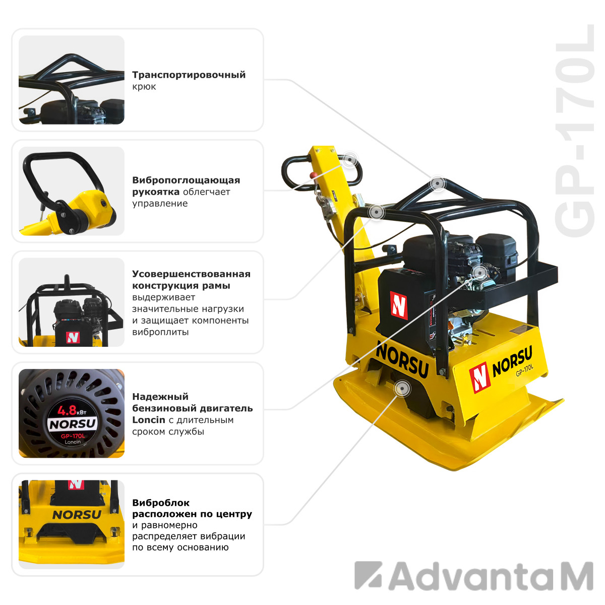 Виброплита бензиновая реверсивная NORSU GP-170L - 5
