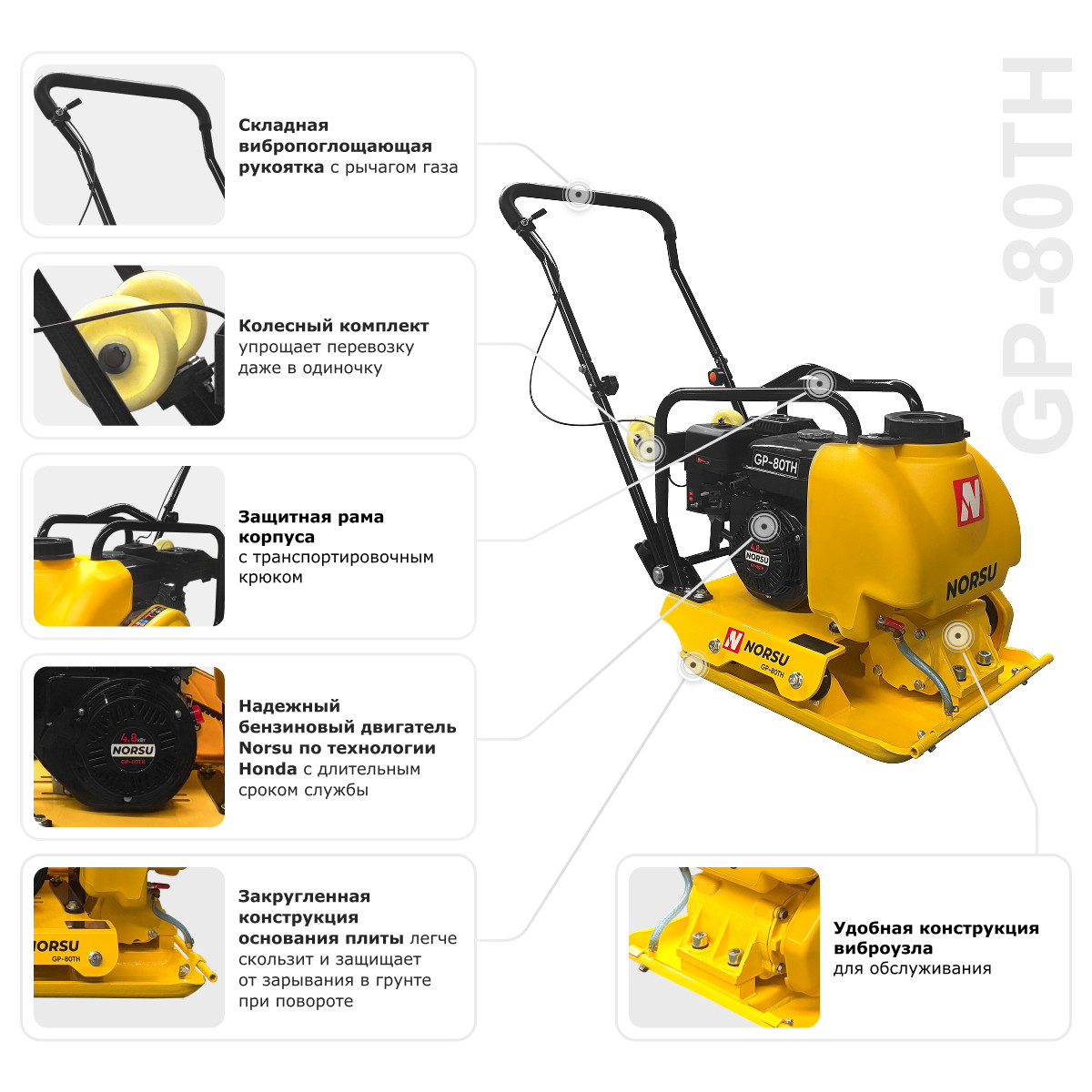 8 - Виброплита бензиновая прямоходная NORSU GP-80TH