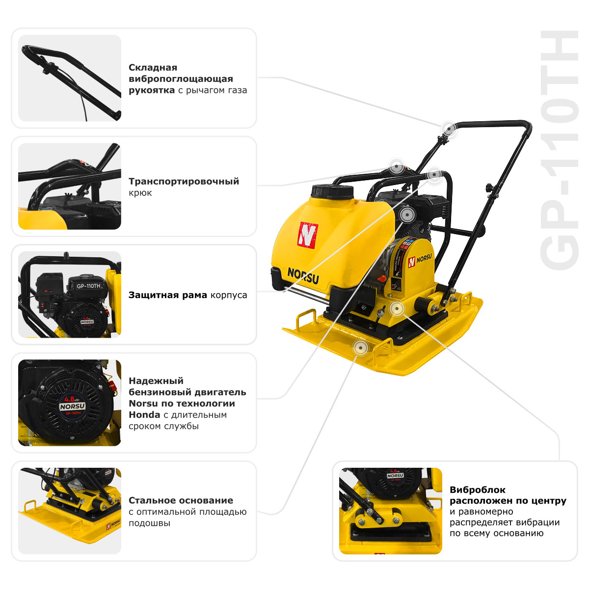 8 - Виброплита бензиновая прямоходная NORSU GP-110TH
