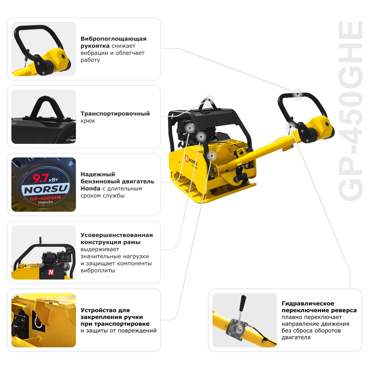 7 - Виброплита бензиновая реверсивная NORSU GP-450GHE