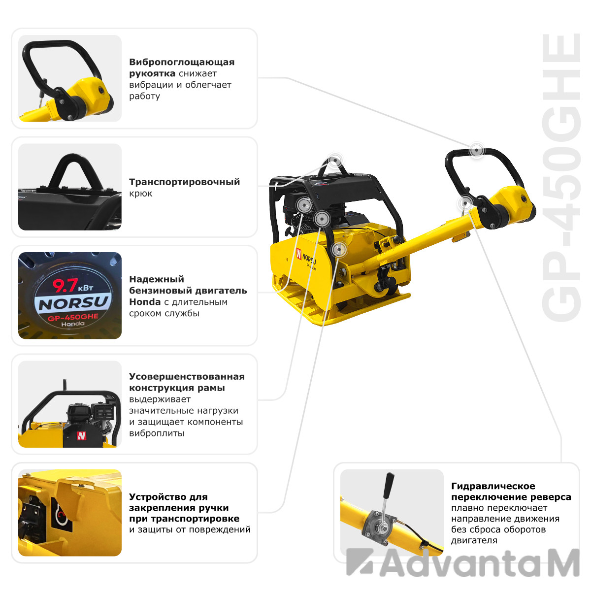 Виброплита бензиновая реверсивная NORSU GP-450GHE - 7