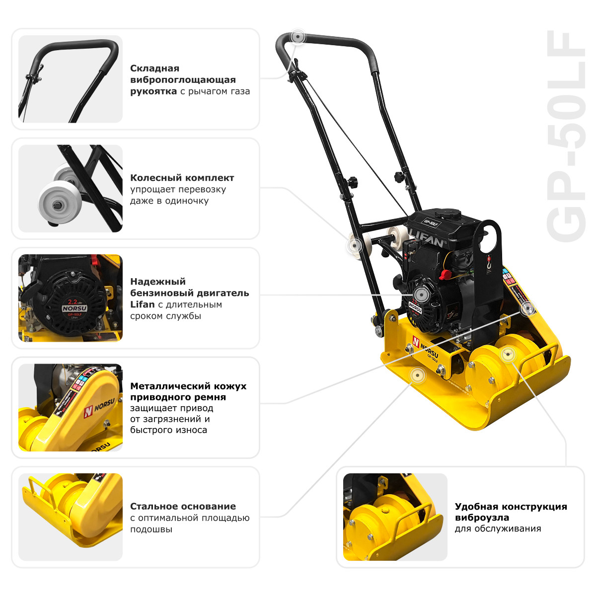 8 - Виброплита бензиновая прямоходная NORSU GP-50LF
