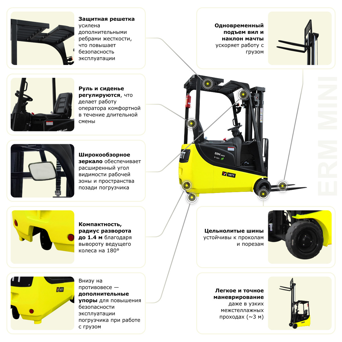 7 - Электрический мини-погрузчик YETT ERM15 mini li-ion M300