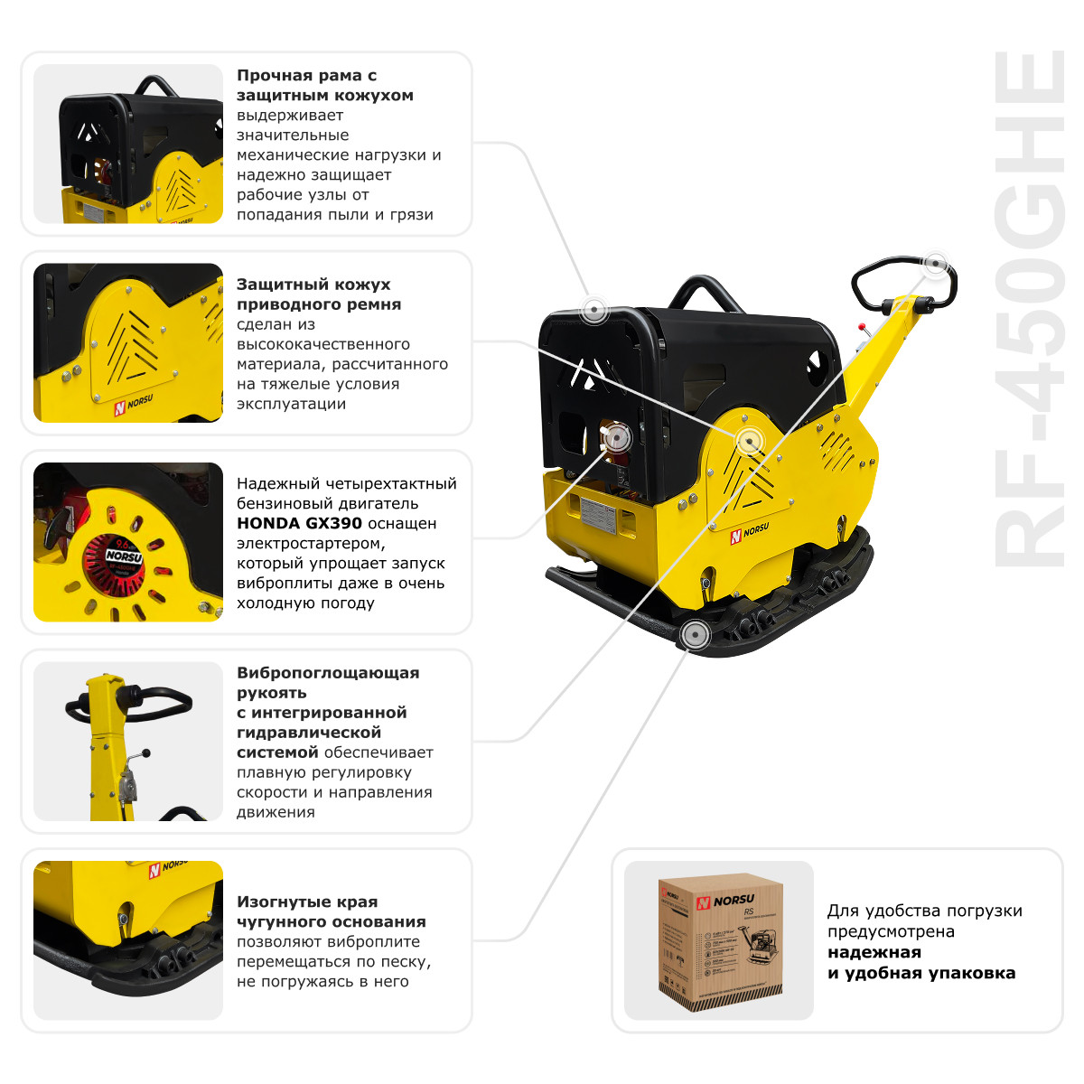 3 - Виброплита бензиновая реверсивная (гидравлический привод, электростарт, АКБ) NORSU RF-450GHE