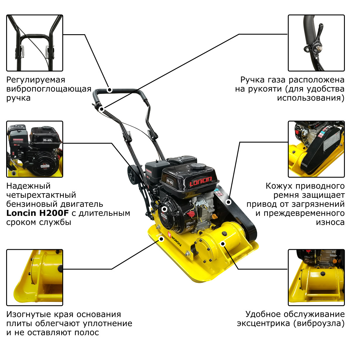 8 - Виброплита бензиновая прямоходная (колесный комплект) NORSU RF-60L