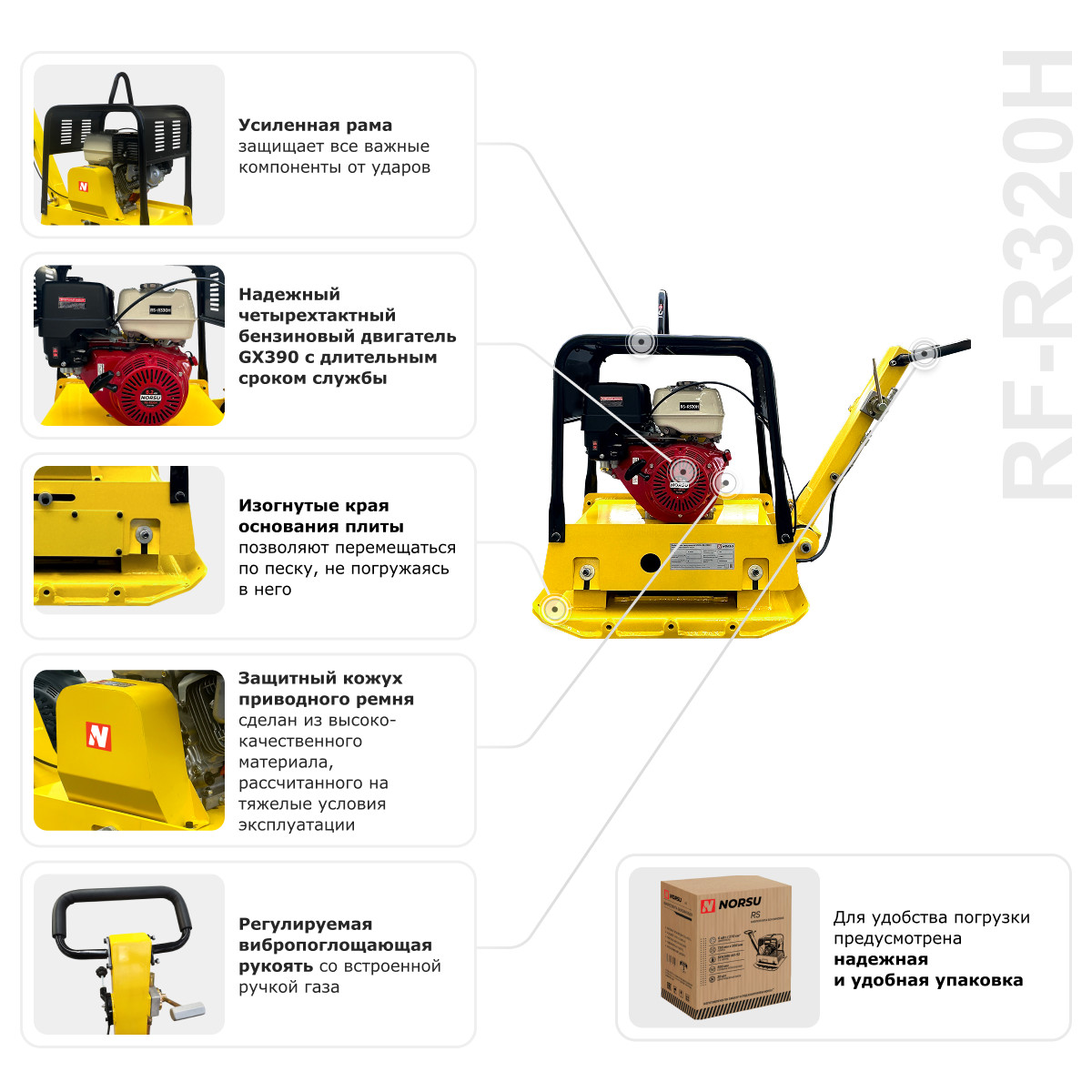 6 - Виброплита бензиновая реверсивная NORSU RF-R320H