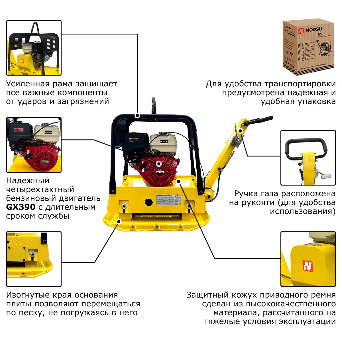 7 - Виброплита бензиновая реверсивная NORSU RF-R330H