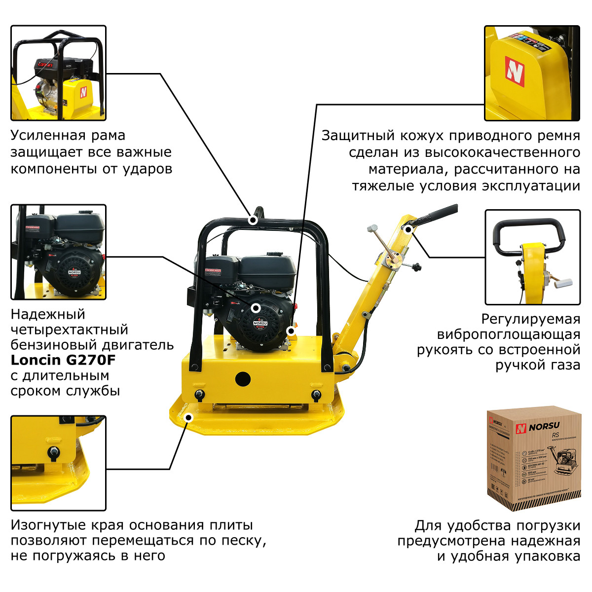 7 - Виброплита бензиновая реверсивная NORSU RS-R170L