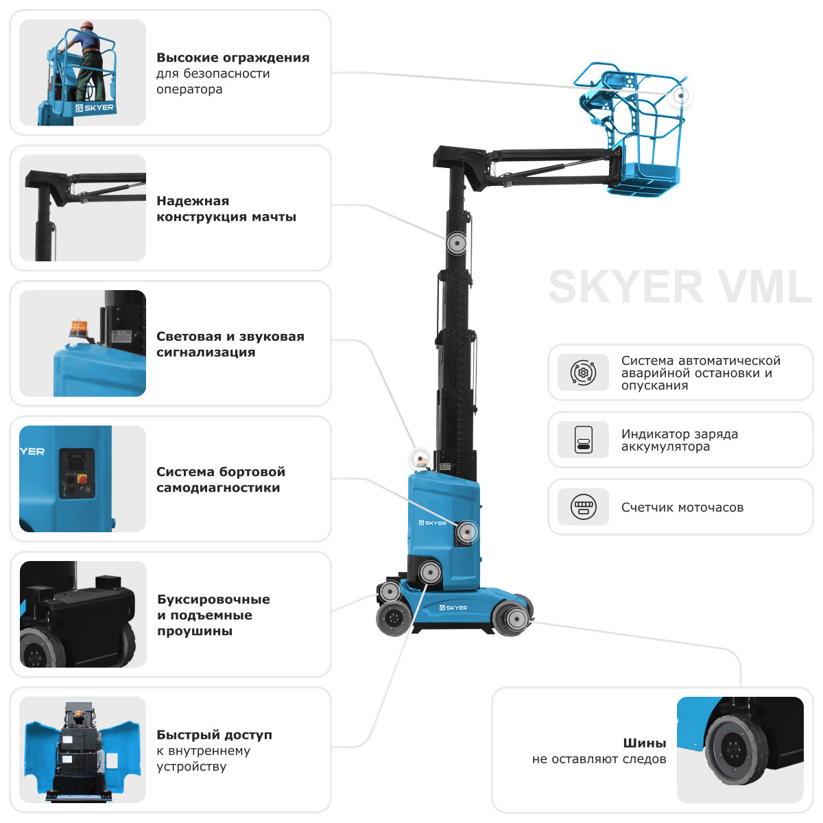 2 - Вертикальный самоходный мачтовый подъемник SKYER VML 1120