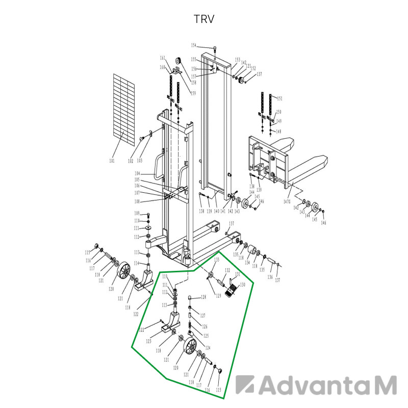 Колесная опора поворотная с тормозом в сборе для TRV  - 1
