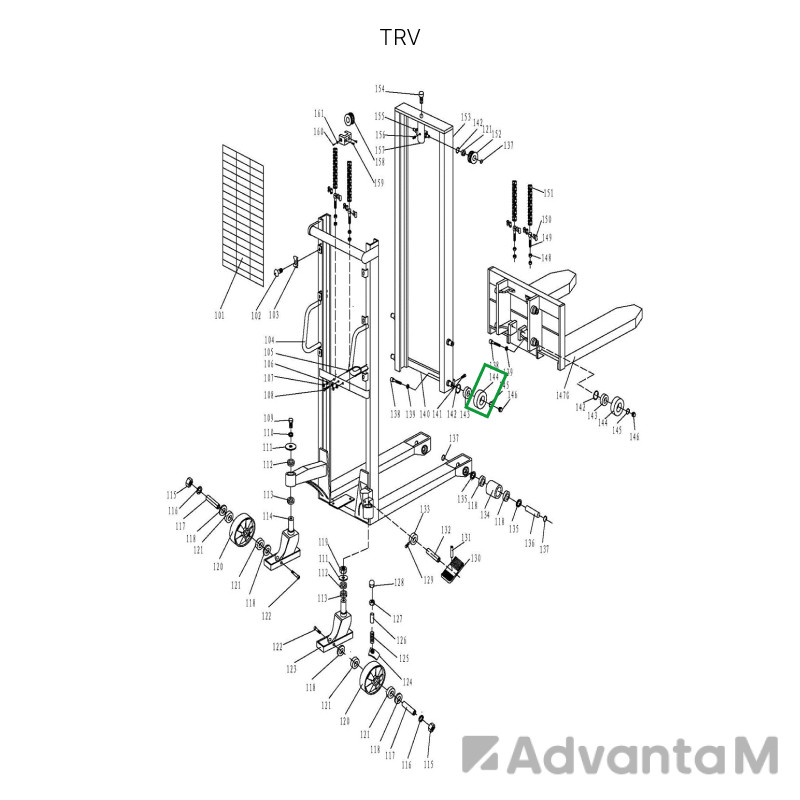 1 - Ролик мачты упорный в сборе для TRV 