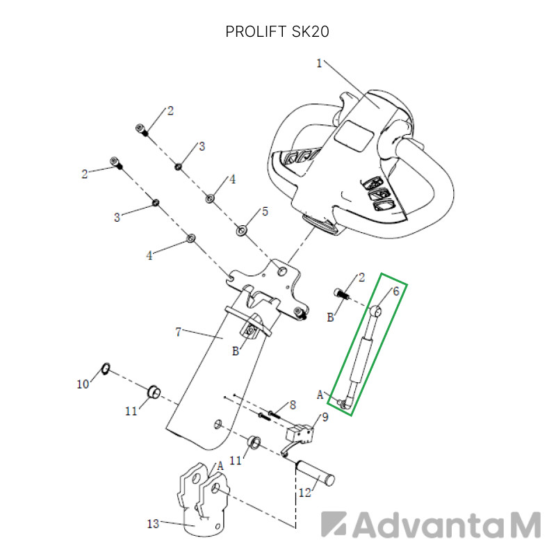 2 - Амортизатор ручки для штабелеров SDR/SDK 1,5-2 т, для тележек SK20 