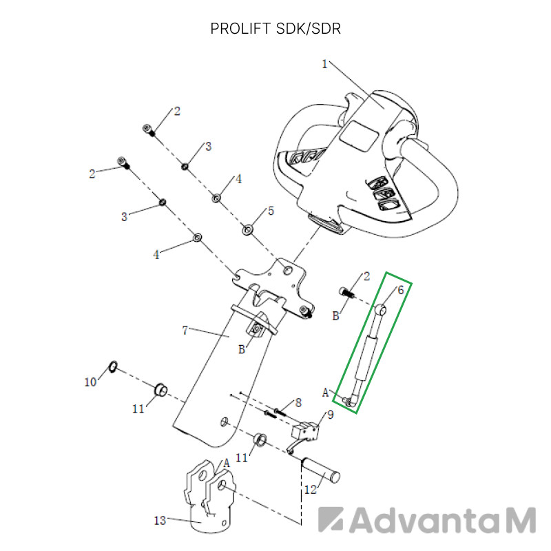 1 - Амортизатор ручки для штабелеров SDR/SDK 1,5-2 т, для тележек SK20 