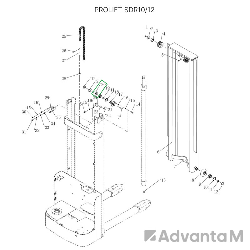 1 - Ролик мачты для штабелеров SDR 1-1,2 т, SDR1635