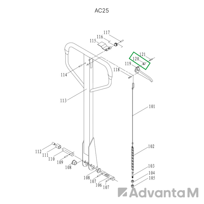 1 - Ролик рычага управления режимом работы для гидравлических тележек AC25