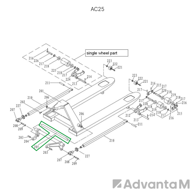 1 - Ось углового рычага для гидравлических тележек AC25