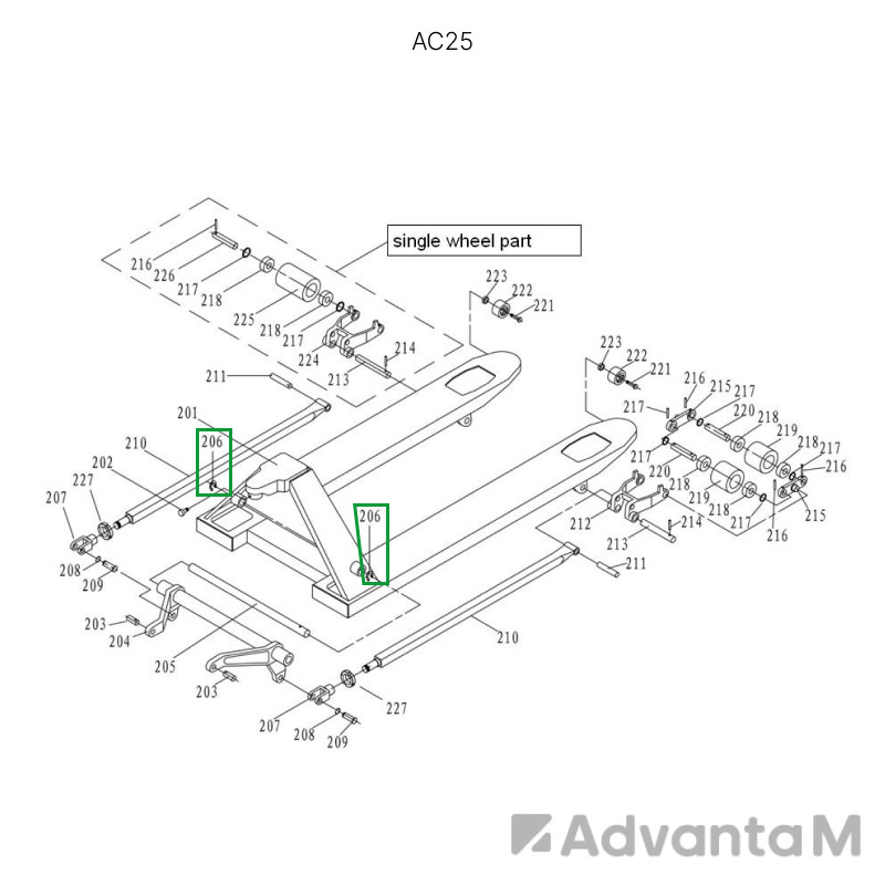 1 - Стопорное кольцо оси углового рычага для гидравлических тележек AC25 