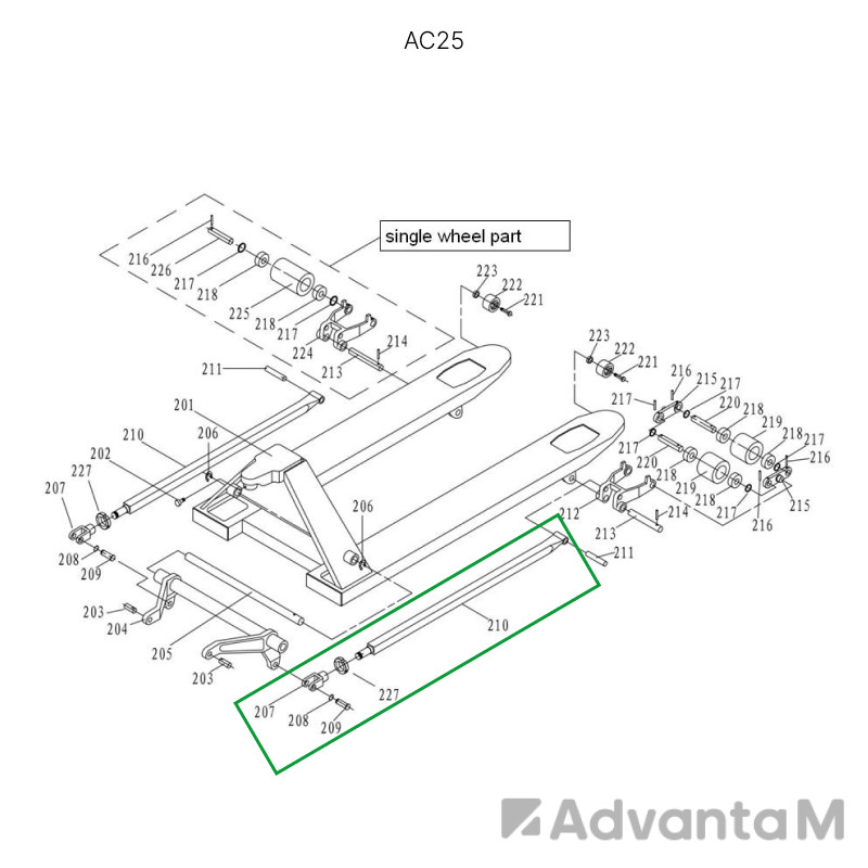 1 - Подвильная тяга для гидравлических тележек AC25 1500 мм 