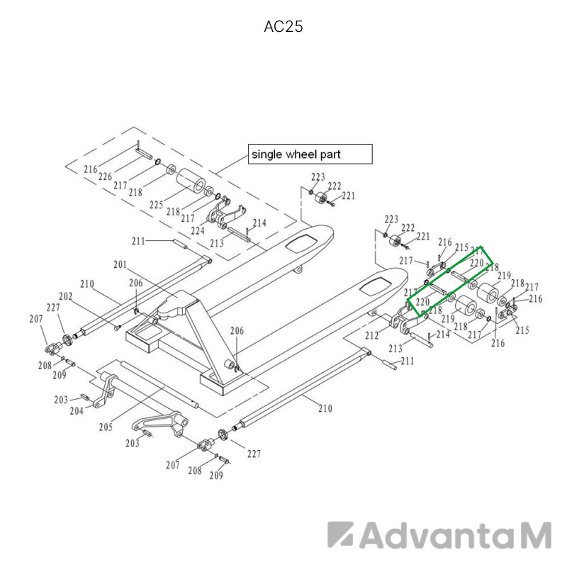1 - Ось подвильного ролика для гидравлических тележек AC25